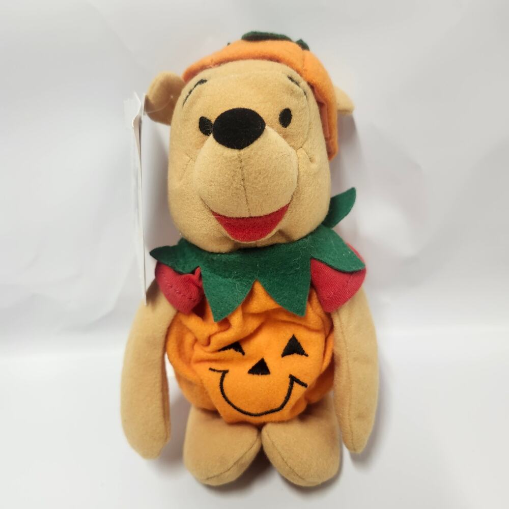 Vtg Disney Store Pumpkin Pooh Halloween Winnie the Pooh 8" Bean Bag Plush Tags